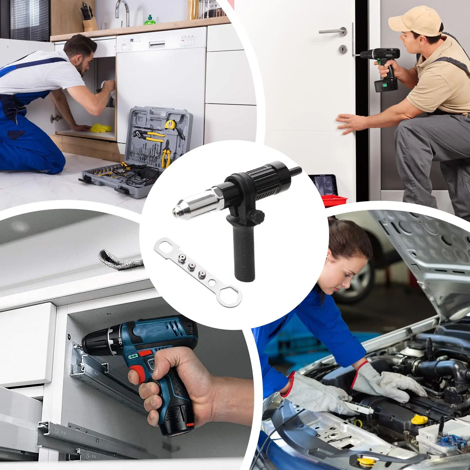Rivet Nut Adapter Kit Attachment For Power Drilling Ergonomic Handle Rivet Adapter Kit For Industry Garage Repair Maintenance