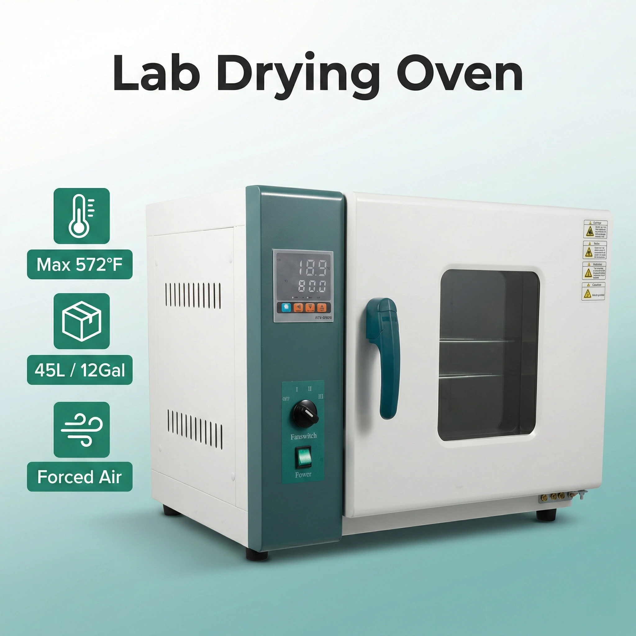 

Лабораторная сушильная печь 45 л с принудительной конвекцией, промышленный инкубатор с цифровым PID-управлением, до 300°C, внутренний отсек из нержавеющей стали, два лотка