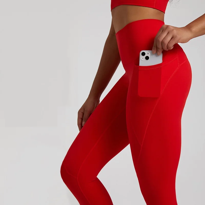 Solid Color Yoga Legging Women Compression Side Pocket Gym High Waist Sport Pant Comprehensive Training Jog Back Waist Zip Pocke