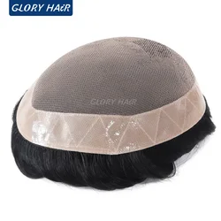 Gloryhair-男性用の細かいモノラルdmcトーピー,男性用のプロの毛,5インチの耐久性のある人間の髪の毛