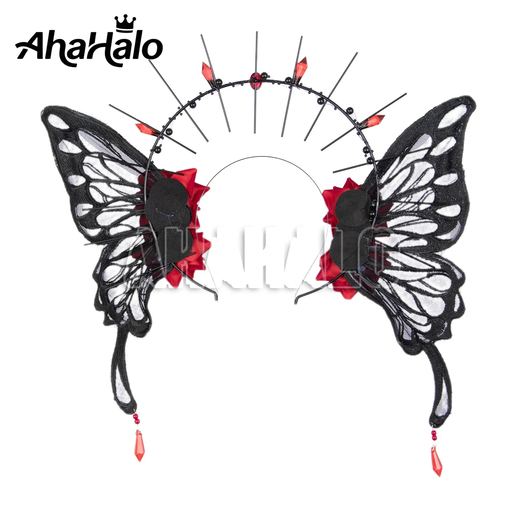 Gothic Lolita Halo Crown Headpiece Women Girls Black Mary Butterfly Angel Wings Headwear For Halloween Costumes