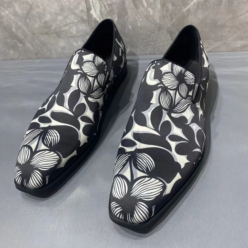 Italy Fashion Mixed Colors Cloth Shoes Print Floral Loafers Men Luxury Slip On Casual Shoes Men's Flats Dress Shoes