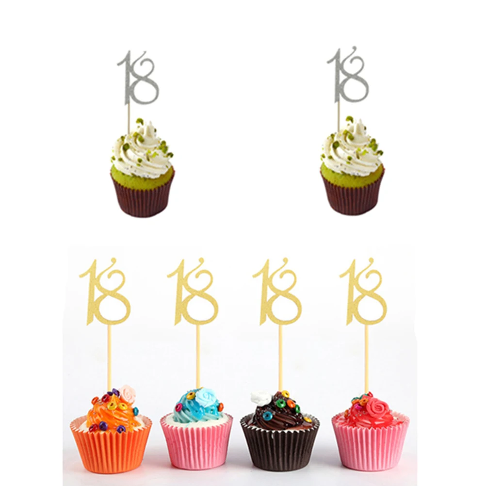 

48 Pcs Birthday Cake Toppers Black 18th Paper Decorations Dessert Cupcakes Celebration Party Supplies Cake Decorations