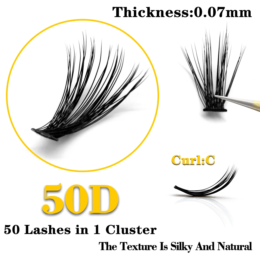 60 Bundles 50D BLACK Natural  Eyelash Extension  Volume Faux Mink Eyelashes Individual  Cluster Lashes Makeup Cilia SILK