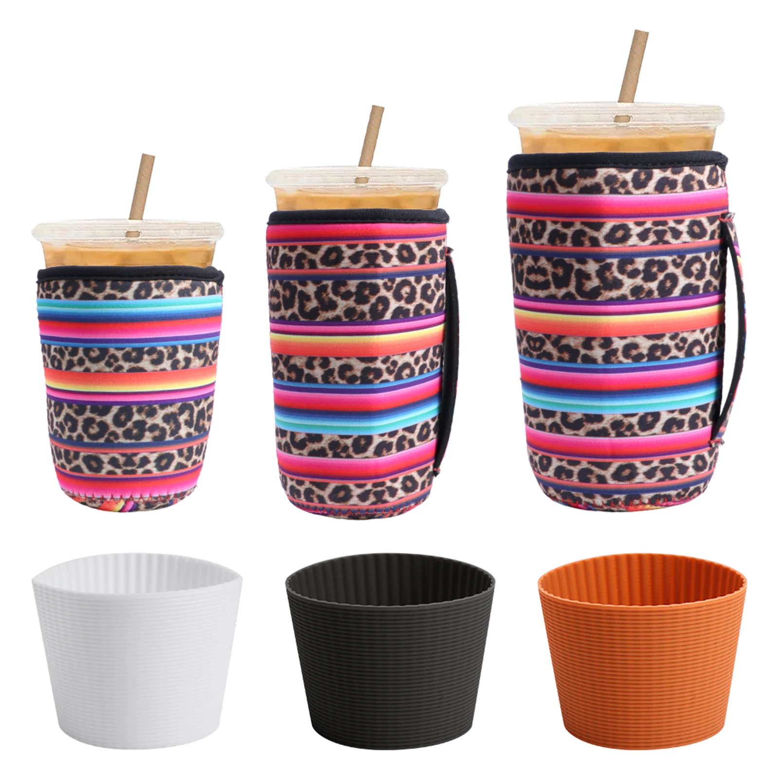 6pcs Soft Neoprene Insulator Accessories Reusable Cup Sleeve Washable Iced Coffee Gift Cover For 16-32oz Anti Slip Cold Drink