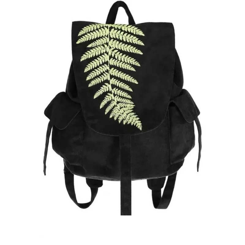 

Vintage Dark Gothic Backpack Women Fern Embroidery Matte Texture Large Capacity Daypack Ladies Harajuku Y2k Witch Mochilas Mujer