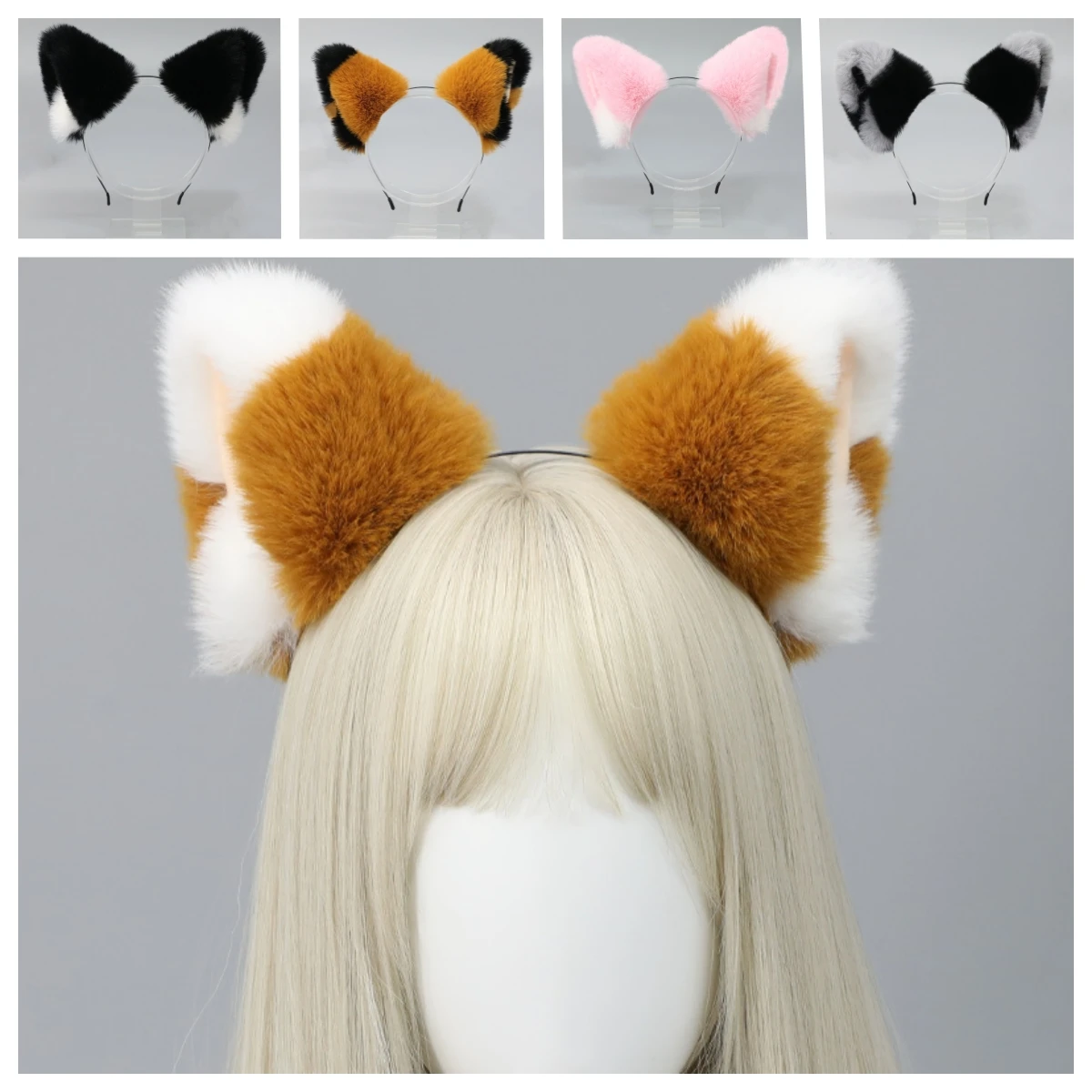 Diadema de pelo con orejas de zorro y gato para niña, diadema de piel sintética de Lolita para Cosplay, diadema de Anime para Halloween, accesorios para el cabello