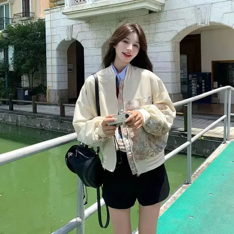 

Baseball Aviator Coat Woman Spring Autumn Bomber Jacket for Women New in Splicing Fashion 2025 Trend Casual Pretty Cheap Luxury
