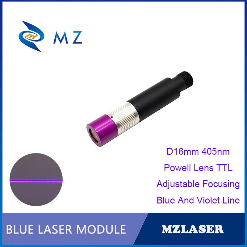 Messa a fuoco regolabile di vendita calda D16mm 405nm 10mw Powell Lens TTL/PWM Blue And Violet UV Line modulo diodo Laser grado industriale