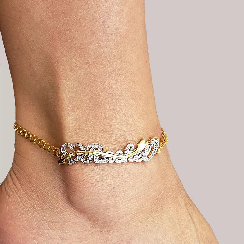 Custom Double Plate Name Anklet Custom Hip Hop Jewelry Personalized Stainless Steel Nameplate Anklet For Women Birthday Gifts