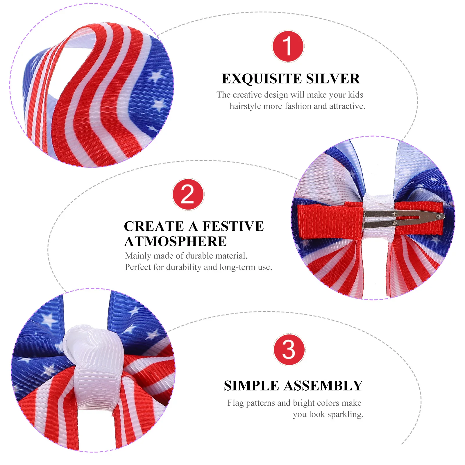 

5Pcs Bow Hairpins Colorful Flag Ribbon Pattern Hair Clips Kids Hair Accessories for 4th of July Independence Day