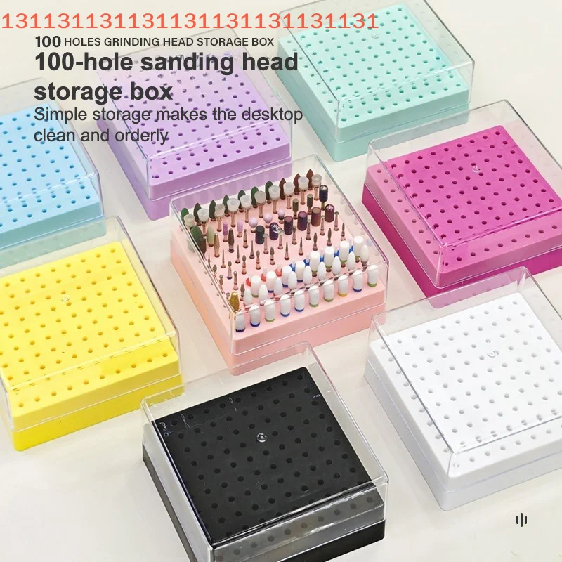 

100 Holes Nail Art Drill Storage Box Grinding Polish Head Bit Holder Display Nail Drill Bits Organizer Plastic Nail Stand