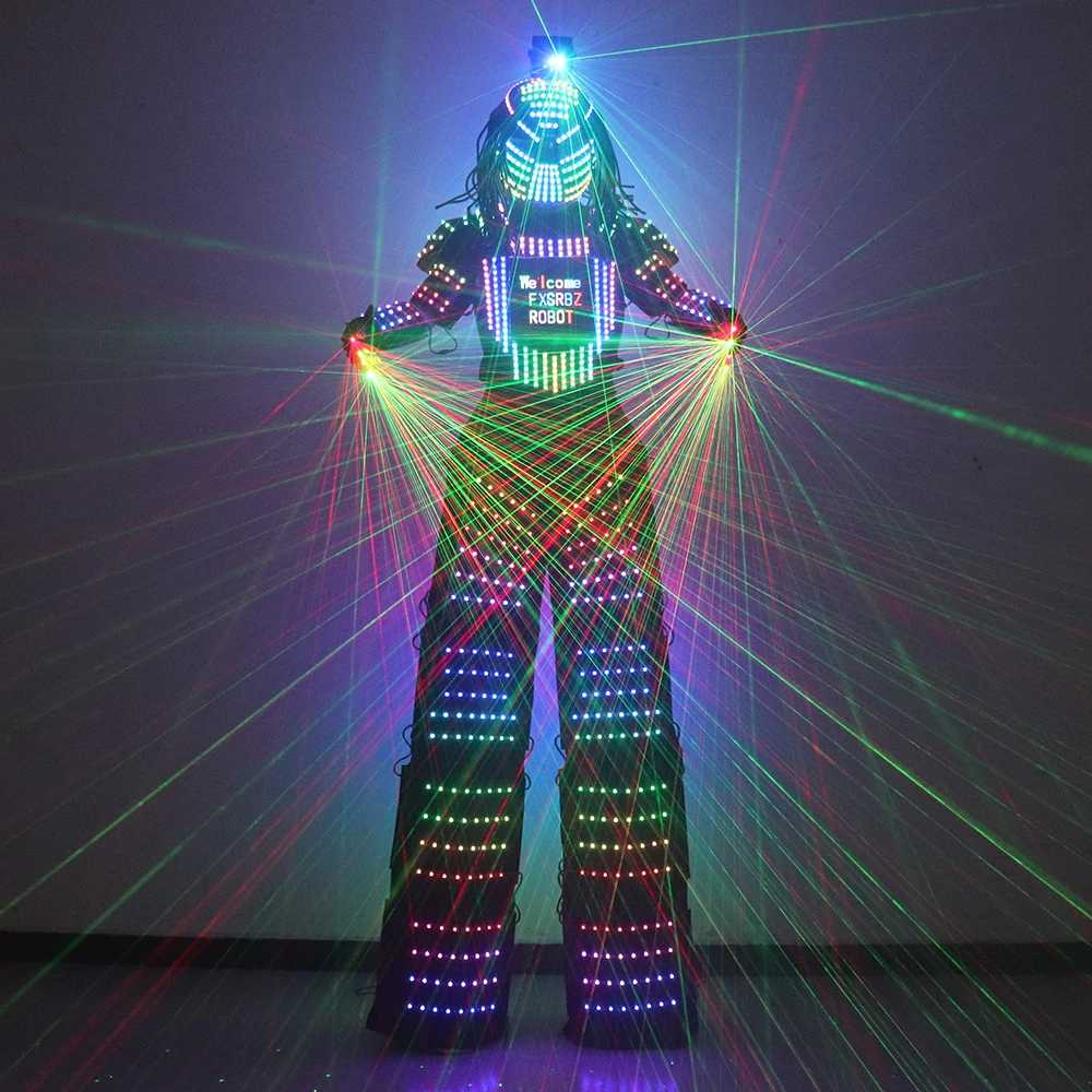 Costume de robot trempé Pixel LED, robe trempée, vêtements, échasses, veste Shoous, gants laser, casque 4.2 Predator, document complet