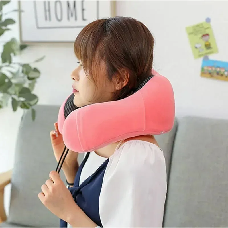 U-Shaped Travel Pillow Memory Cotton Neck Support Car Airplane Sleep Magnetic Fabric Clasp Design