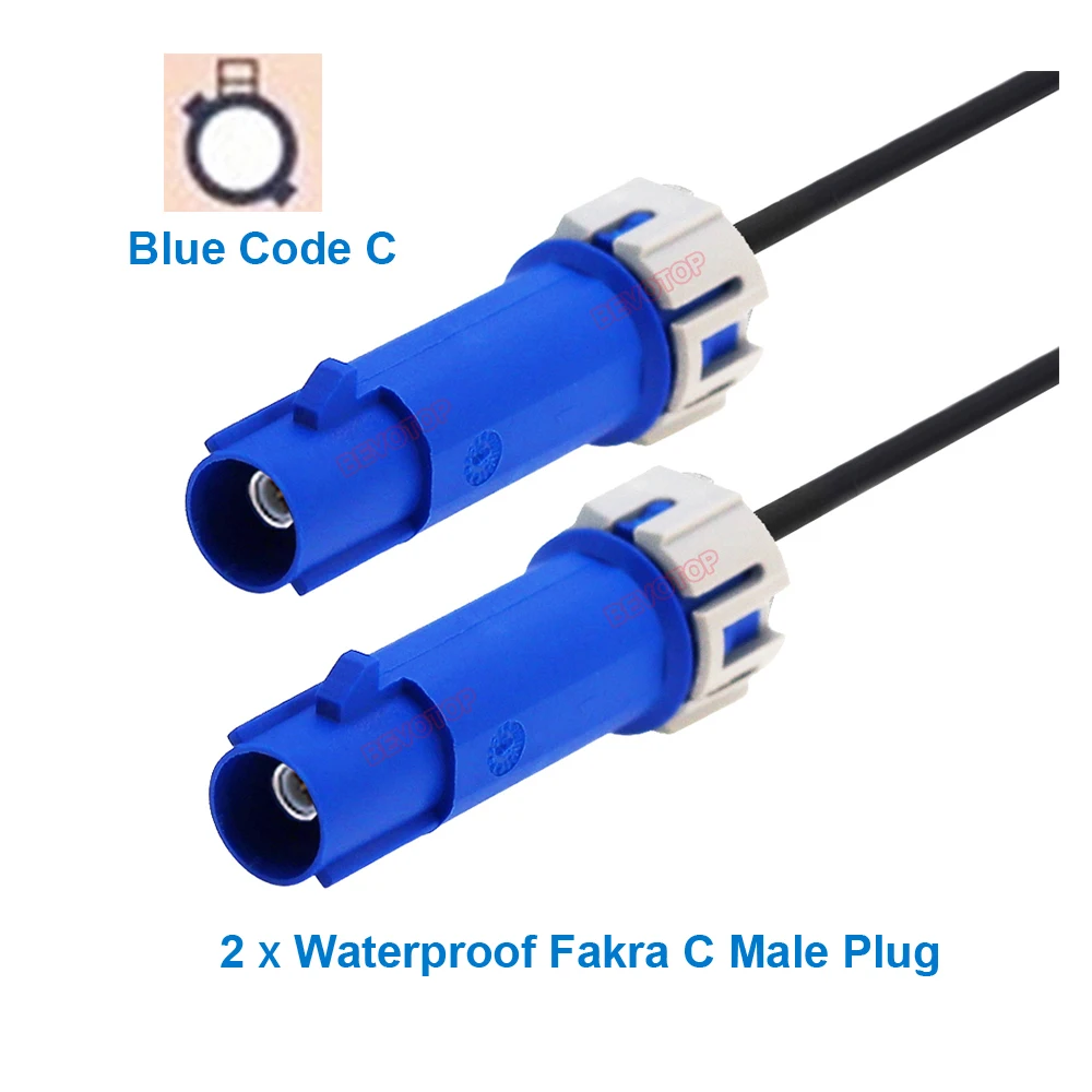 1PCS Waterproof Fakra Cable Blue Code C Male to Male Plug Connector Car Video Line Wire Harness Fakra RG174 Pigtail BEVOTOP