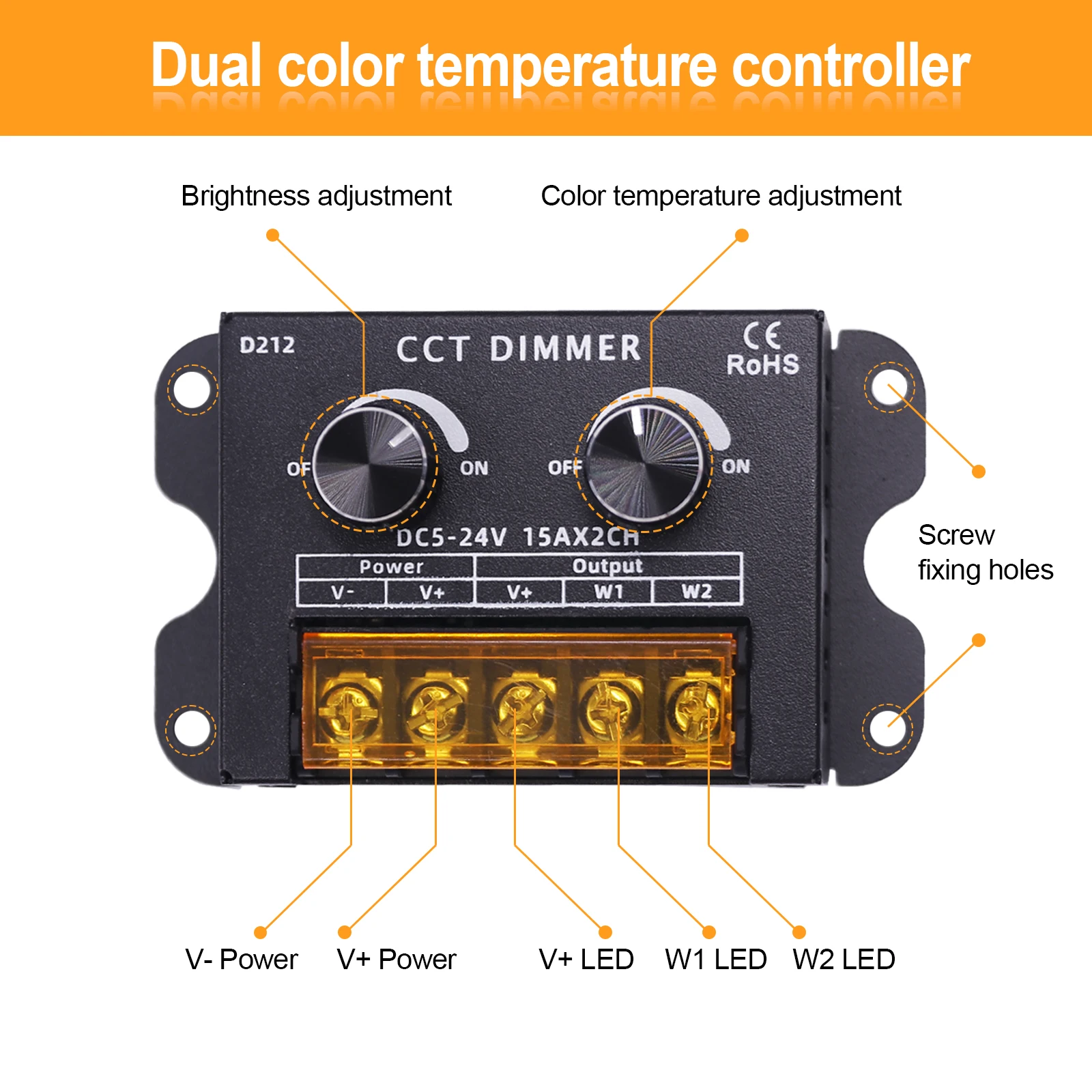 Controller per strisce LED CCT dimmerabile CCT a doppia temperatura di colore DC 5-24V 15A