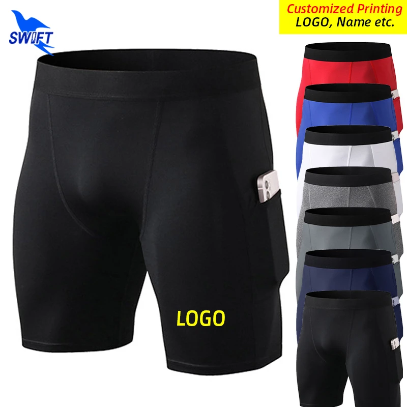 

Summer Wicking Running Tights Men Side Pocket Quick Dry Gym Fitness Shorts Workout Elastic Short Pants Sports Leggings Customize