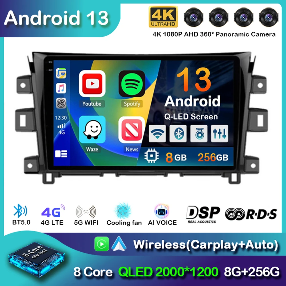 

Android 13 Carplay Auto Car Radio For Nissan NAVARA Frontier NP300 2011-2018 Stereo Multimedia Video Player GPS 360 Camera Audio