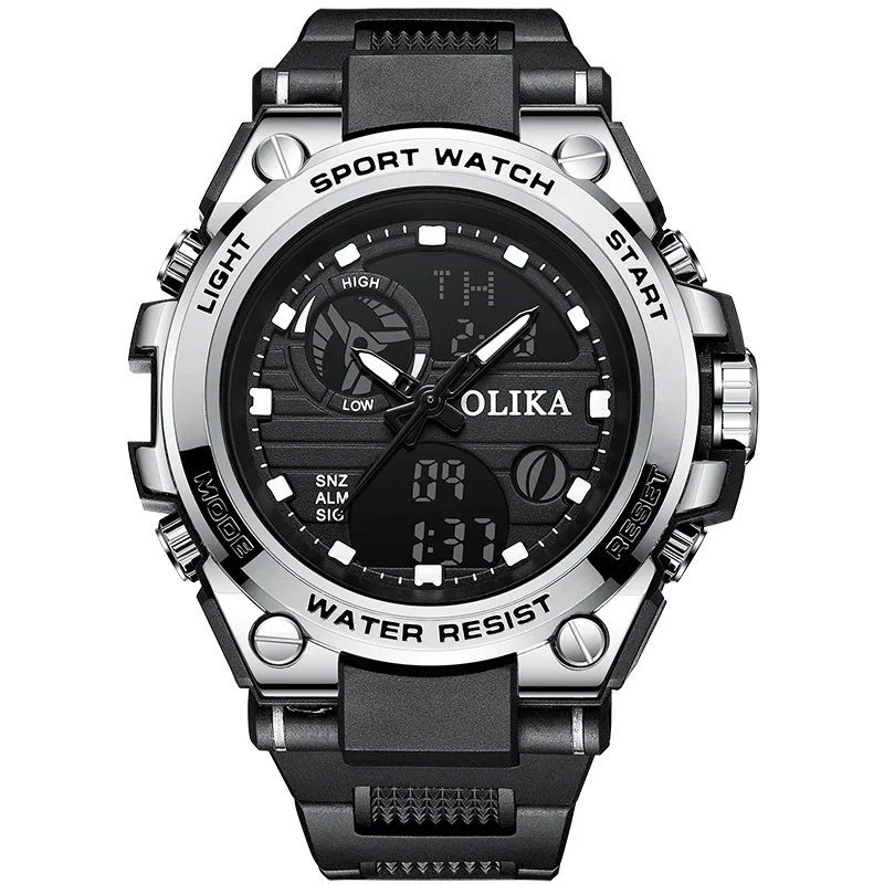 Men's double display waterproof electronic watch Outdoor sports timing Multifunctional quartz electronic watch Shockproof