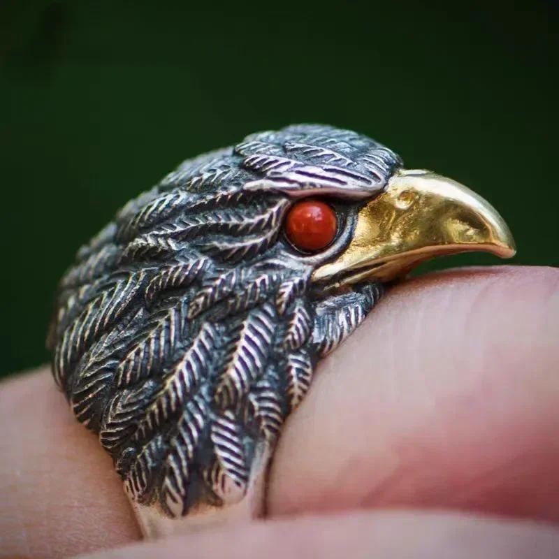 Domineering Red Eyes Eagle Animal Bird Open Adjustable Ring Punk Hip Hop Trendy Jewelry for Men