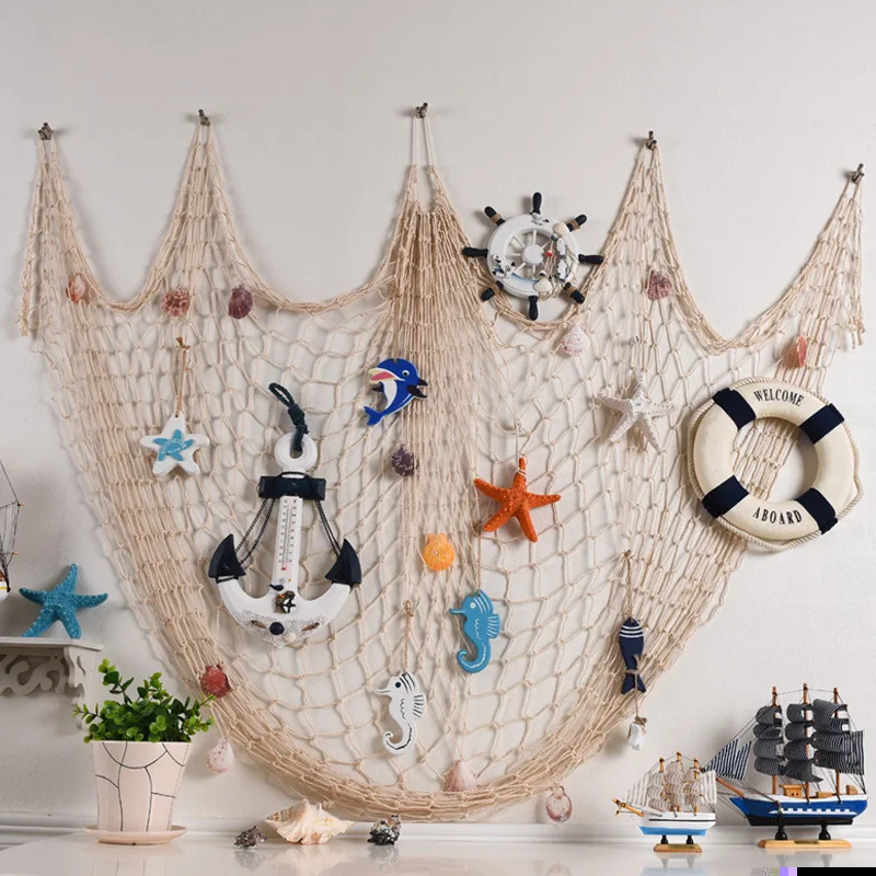 Nautical Decorative Fishing Net Seaside Beach Shell Mediterranean Wall Hanging Decoration Home Party Decor Supplis