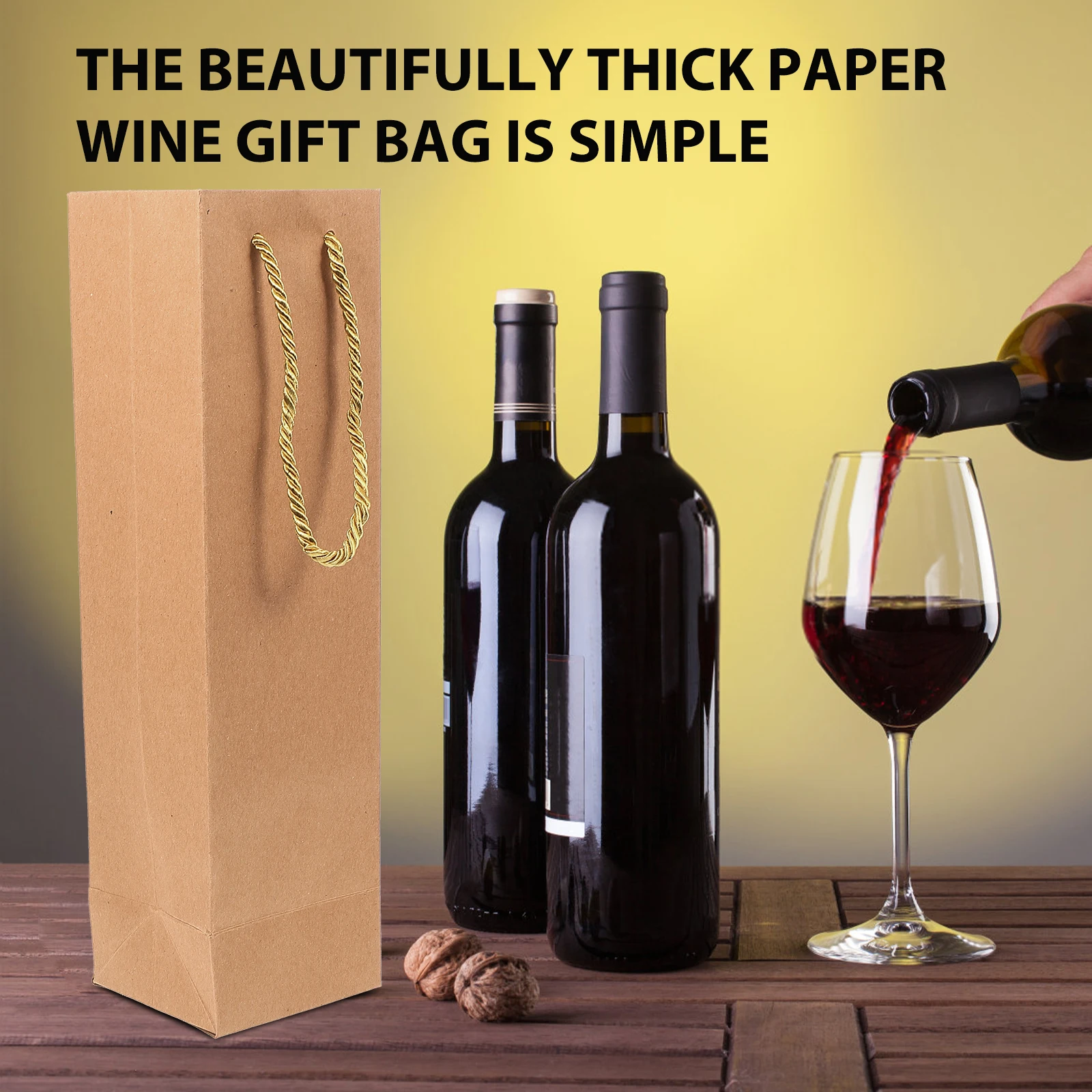 12 Pcs Packaging Bag Single Tote Gift Kraft Paper Handle Black Card Standalone Portable Biodegradable Reusable