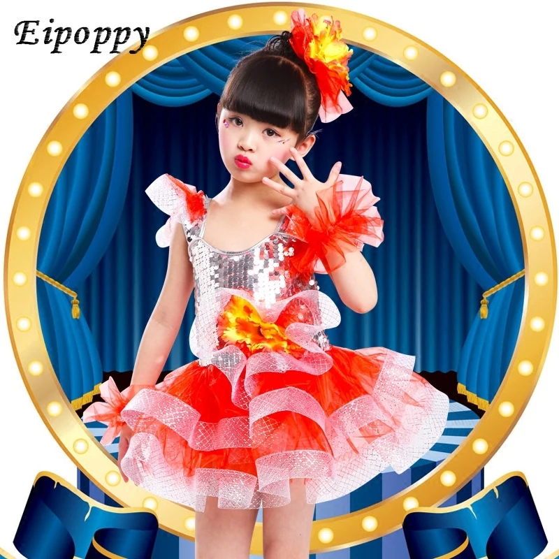 أزياء أداء منفوشة مطرزة ليوم الأطفال ، ملابس رقص كورالي تنورة ، حمراء ، جديدة ، رياض الأطفال