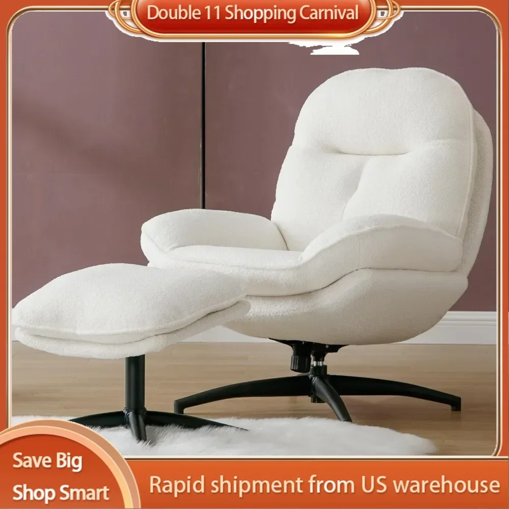 360° Swivel Accent Chair Modern with Footrest & Criss Cross Legs, Comfy Reading Chair for Living Room Free shipping