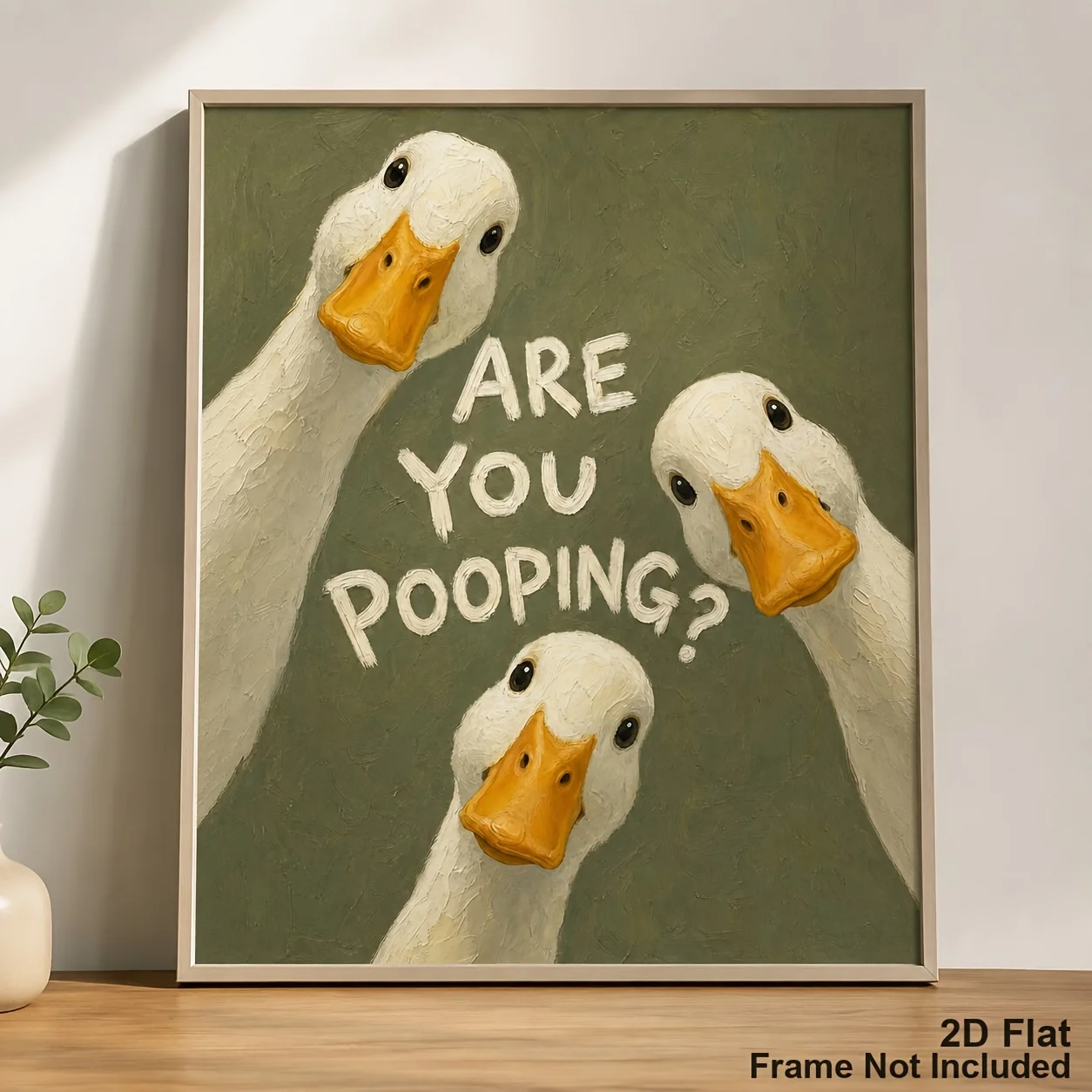 2D Flat, Funny Duck Bathroom Poster 