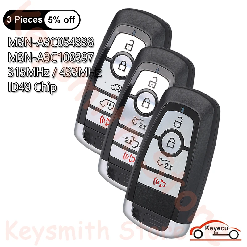 

KEYECU 4 5 Buttons 315MHz 433MHz ID49 Chip for Ford F-150 Lightning 2022-2025 Smart Remote Key Fob M3N-A3C054338 M3N-A3C108397