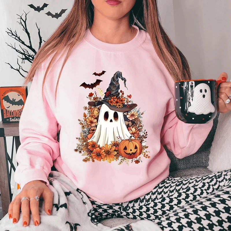 Halloween Print Crew Neck Sweatshirt, Casual Long Sleeves Pullovers For Fall & Winter, Women\'s Plus Size Sweatshirts