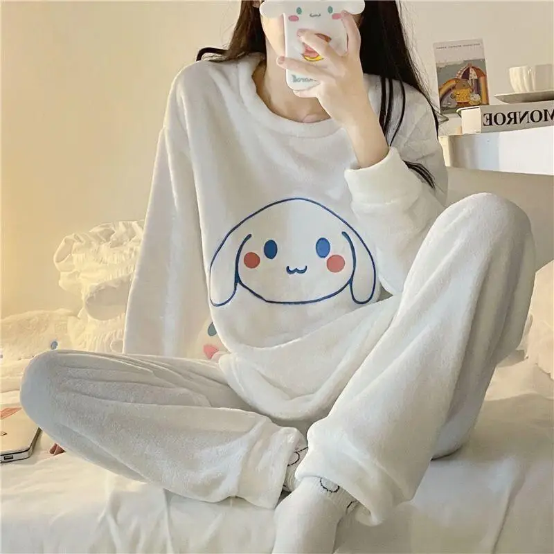 

Sanrio Cinnamoroll Homewear Set Women Soft Girl Home Loungewear Thickened Autumn Winter Sweet Cartoon Nightwear Sleepwear Set