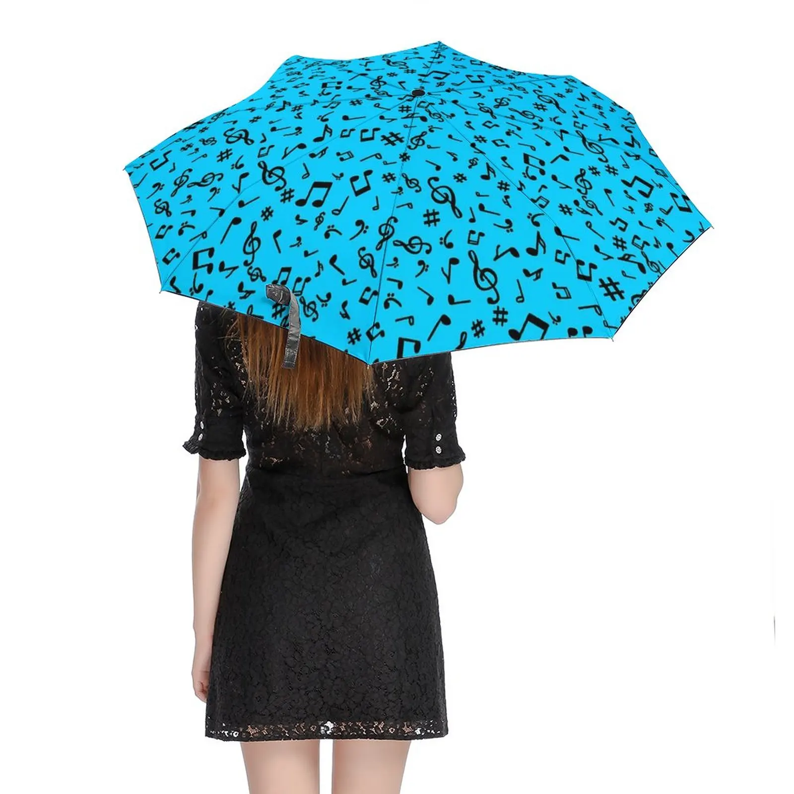 Music Notes Umbrella Blue And Black Cheap Compact Umbrella Art Travel Windshield Automatic Umbrella