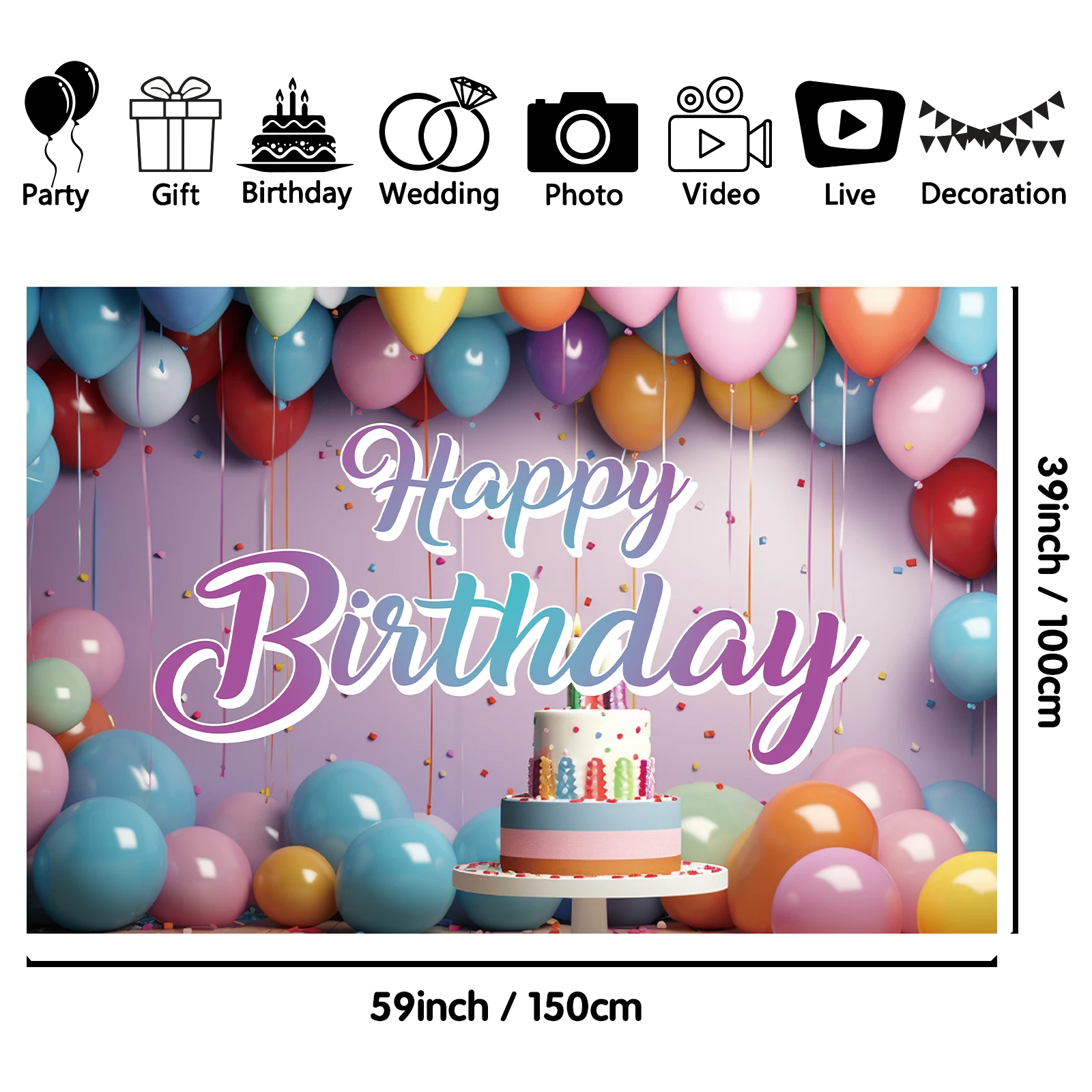 1PCS 100x150cm Happy Birthday(21) Theme Backdrop,Photography Background,Used To Gifts,Activities Or Other Party Decoration