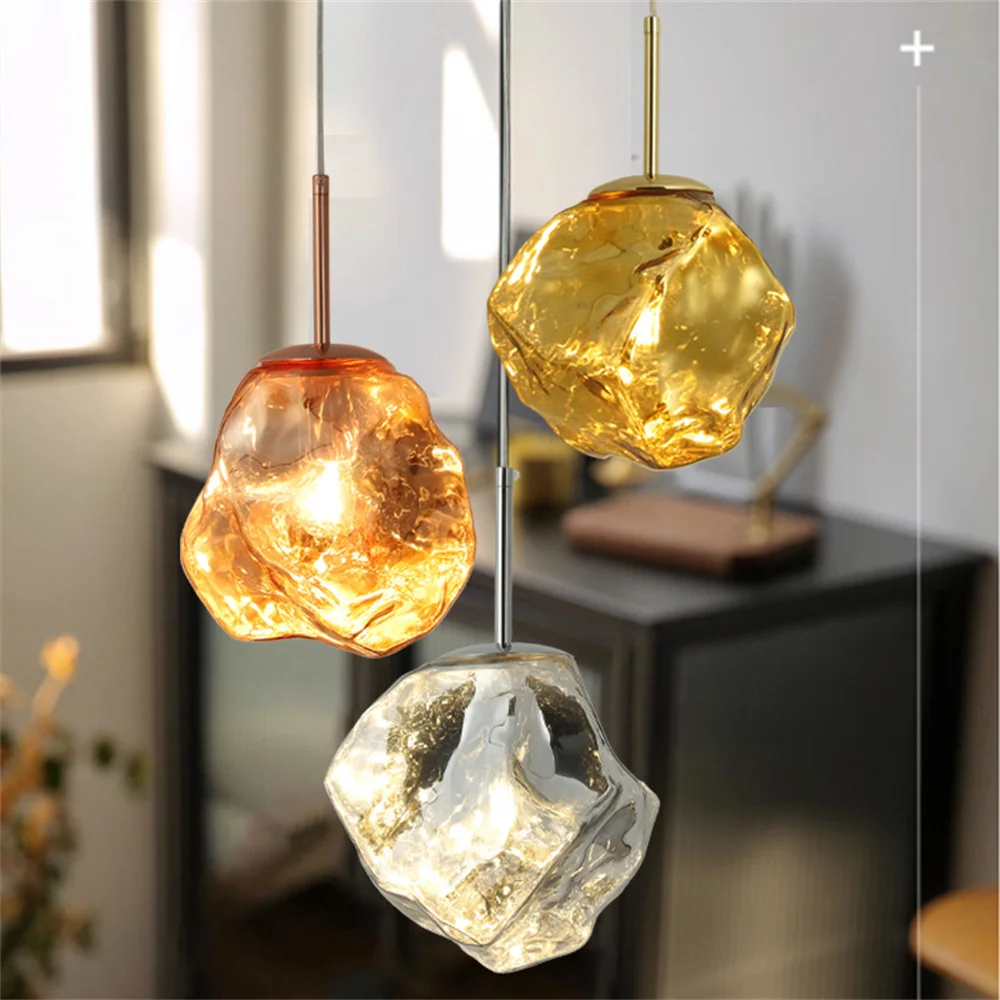 Nordic Lava Ice Chandelier INS Popular Glass Bedside Light Creative Hanging Lamp Indoor Living Room Dining Hall Bar Cafe Kitchen