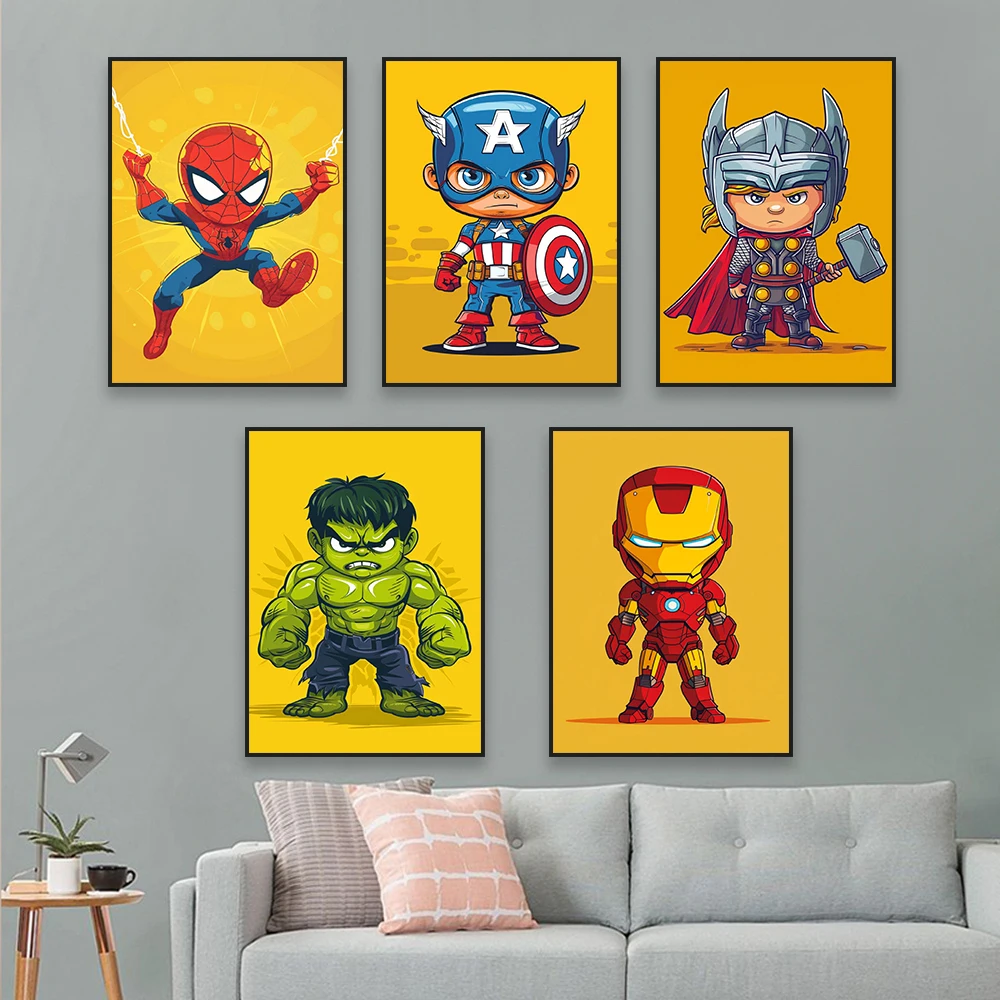 Disney Superhero Wall Art Print Watercolour Cartoon Avengers Canvas Painting Posters Boys Room Nursery Wall Art Decoration