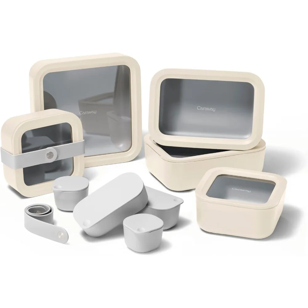 Glass Food Storage Set, 14 Pieces - Ceramic Coated Food Containers - Easy to Store, Non Toxic Lunch Box Containers