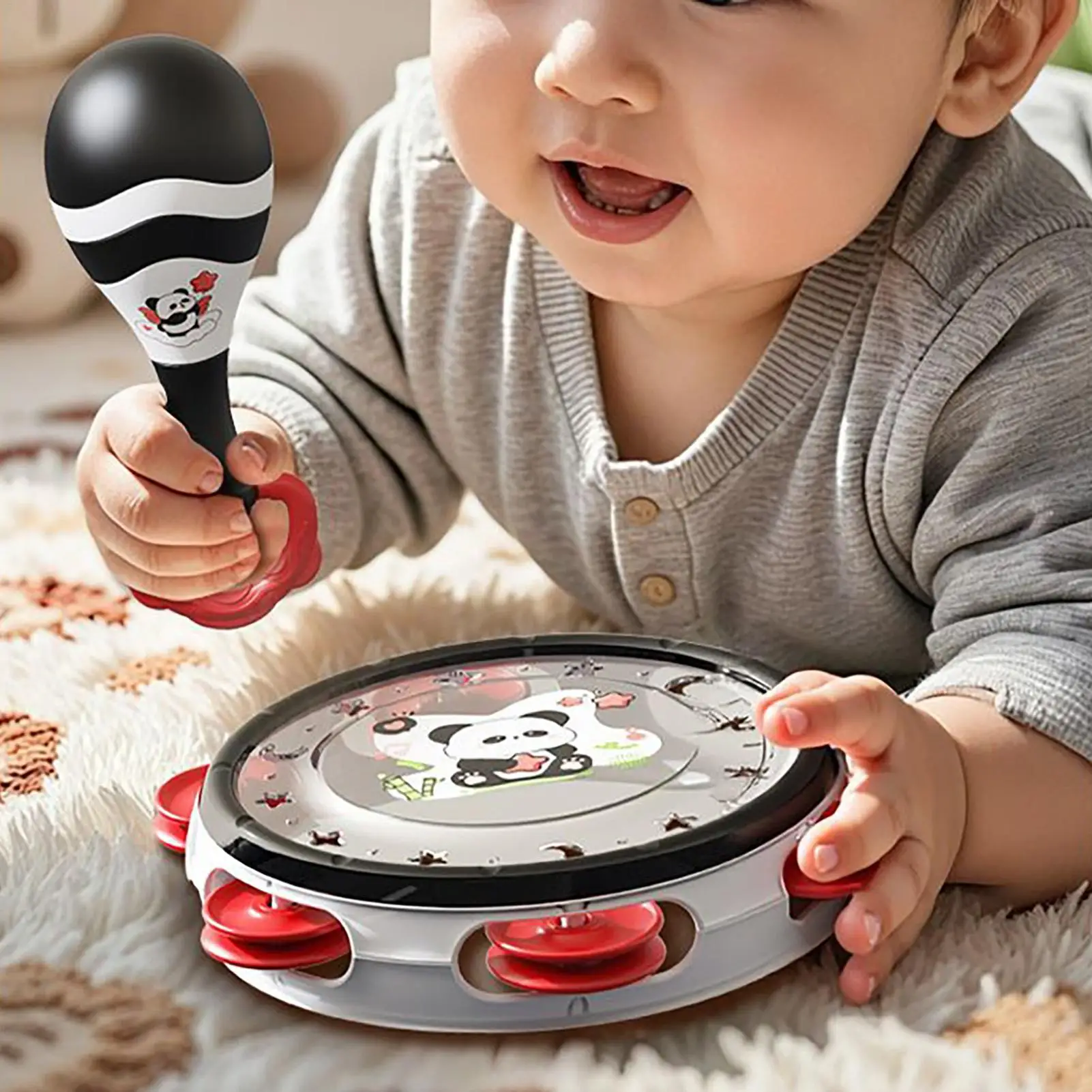 Rattle Teether Toy Panda Easy-Grasp Rattles Sensory Teether Musical Instruments For Early Childhood Development Preschool