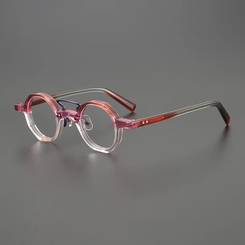 

2025 Japanese handmade irregular round plate glasses frame retro men's and women's high degree small face can be equipped with