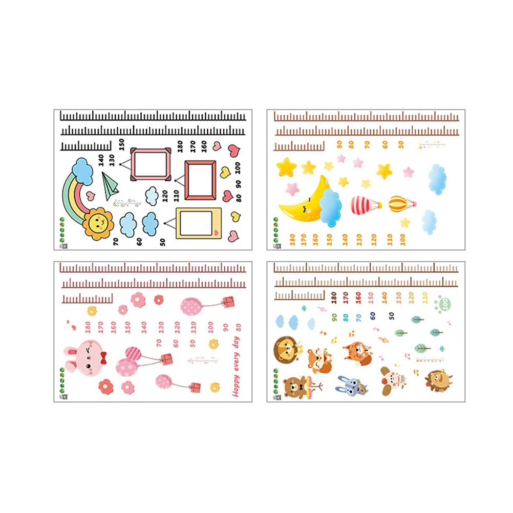 

2pcs Height Chart Sticker Cartoon Pvc Growth Wall Decal Removable For Room Bedroom Living Room Glass Door Wall Surface