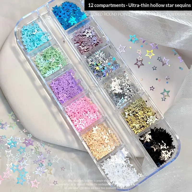 1 Set DIY Manicure Accessories Mixed Color Star Nail Glitter Laser Holographic Sequins Non Toxic For Kids Adults