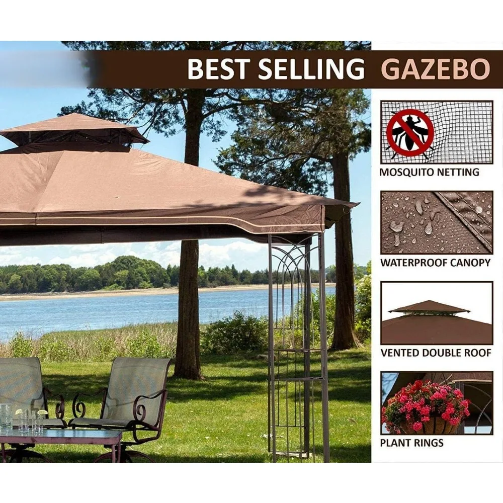 Gazebo with Mosquito Netting, Plant Rings, Corner Shelves, Ground Stakes and Center Hook