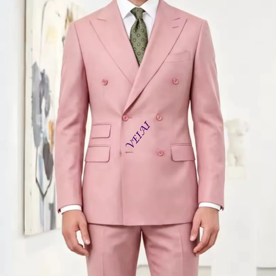 CustomizedDouble Breasted Wedding Suits Slim Fit 2 Pieces Formal Groom Tuxedo Elegant Blazer Pants Set Prom Guest Party Banquet