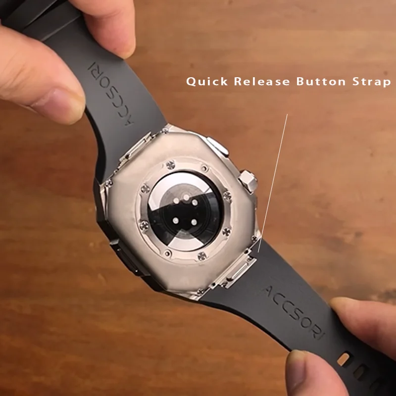 Luxury Titanium Alloy Modification Kit For Apple Watch Ultra 2 1 49mm Fluororubber Strap For Iwatch Series 9 8 7 6SE 5 45MM 44MM