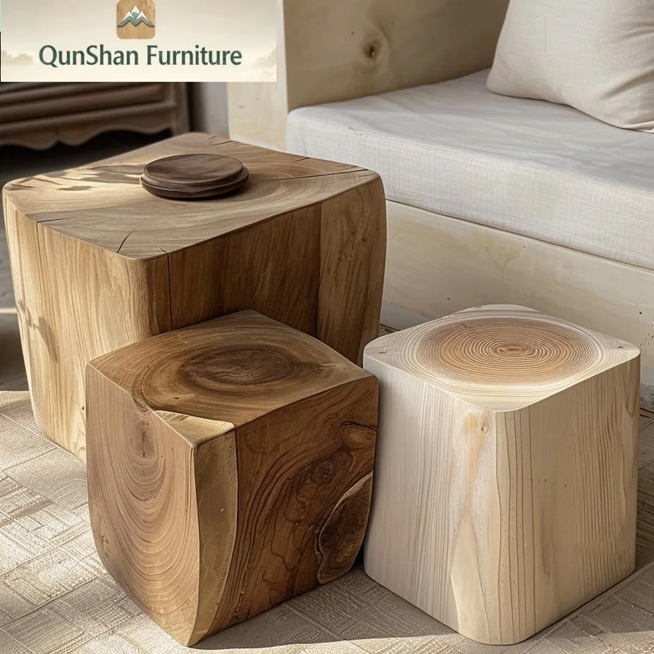 Nordic Artistic Design Coffee Table Ottoman Stool Home Living Room Sofa Vintage Natural Pine Square Homestay Decoration Wooden