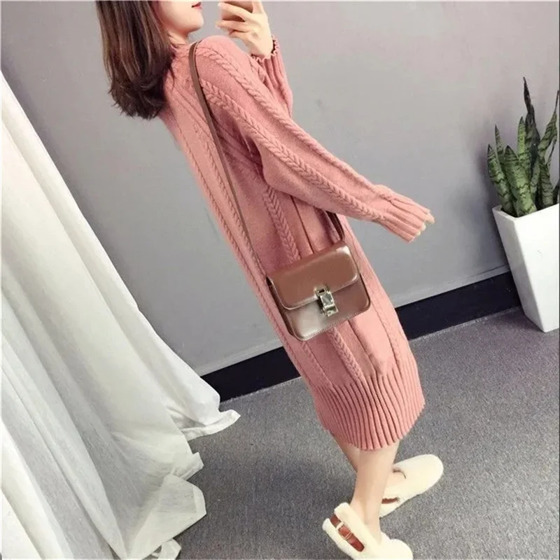 Maglione addensato kaki mezzo collo alto da donna autunno e inverno nuovo 2023 moda coreana abito in maglia sciolto e sottile lungo femminile