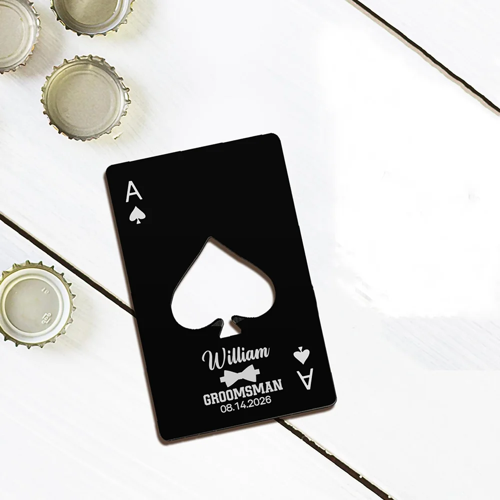 Custom Bottle Opener Groomsmen Ace of Metal Poker Card Spades Bottle Opener Wedding Favors Bachelorette Party Decor Gift Casino view 4