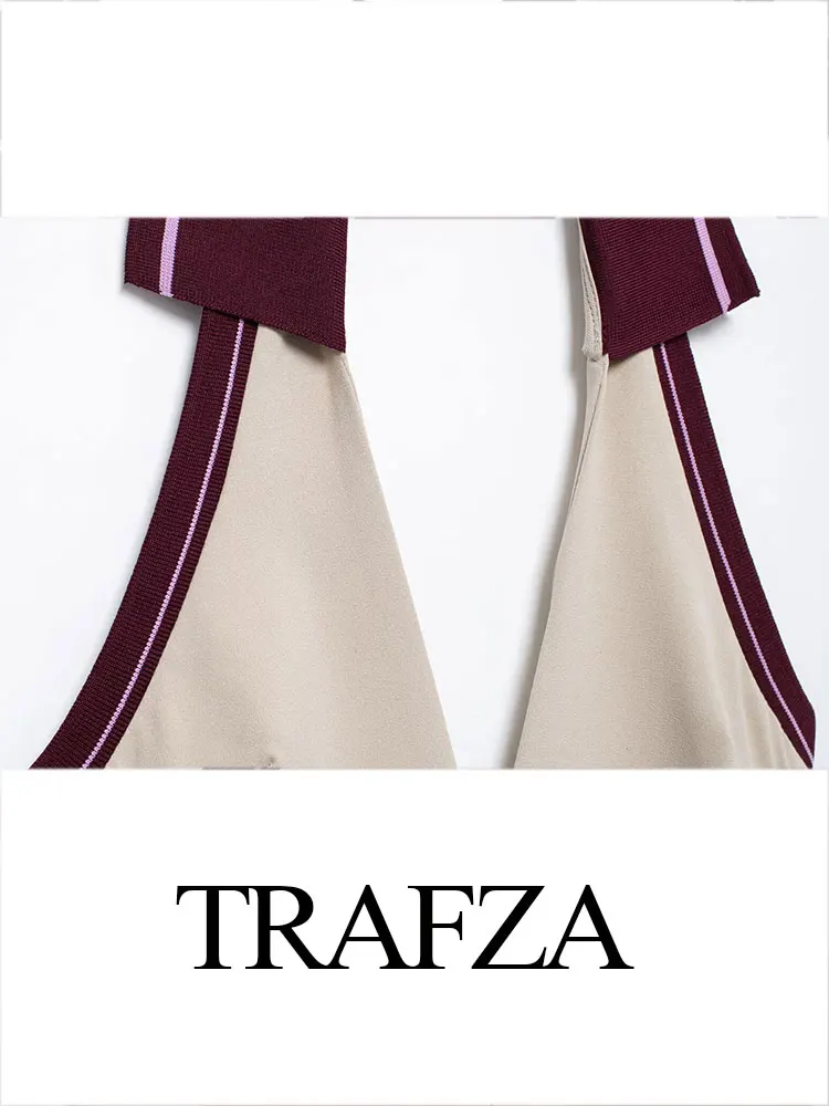 TRAFZA Summer Sexy Halter Neck minigonna con cerniera per feste da donna Retro Splicing contrasto Color Stripe abito Slim da donna a coste