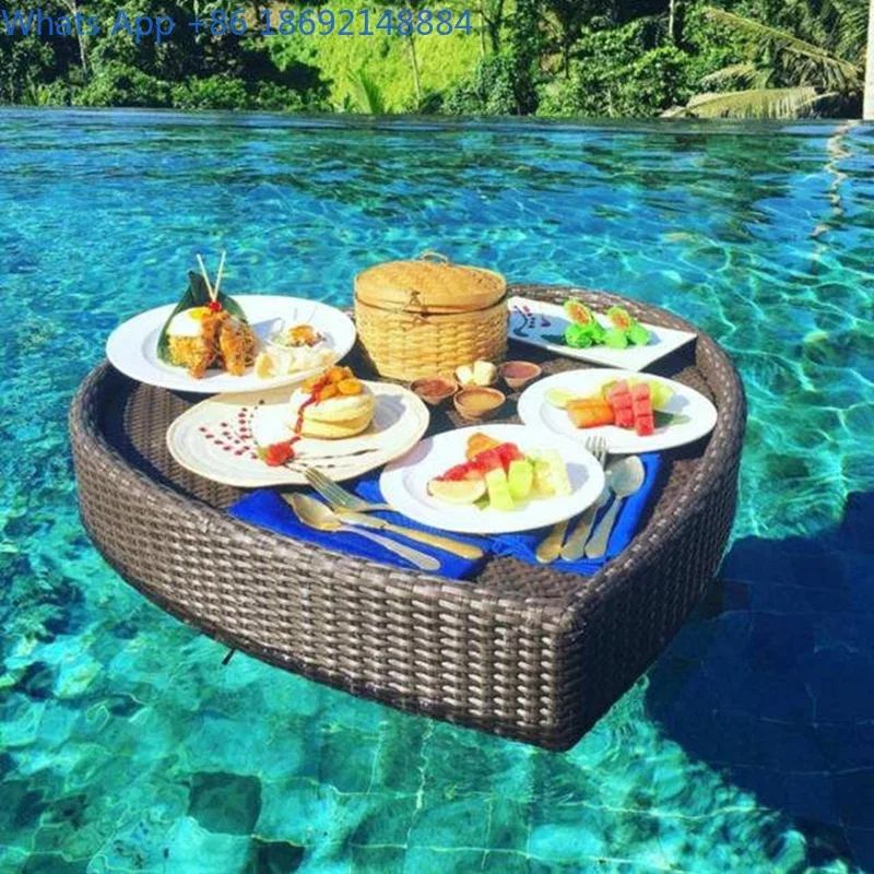 Floating Pool Breakfast Tray Wicker Basket for Hotel and Outdoor Use Afternoon Tea Serving Platter
