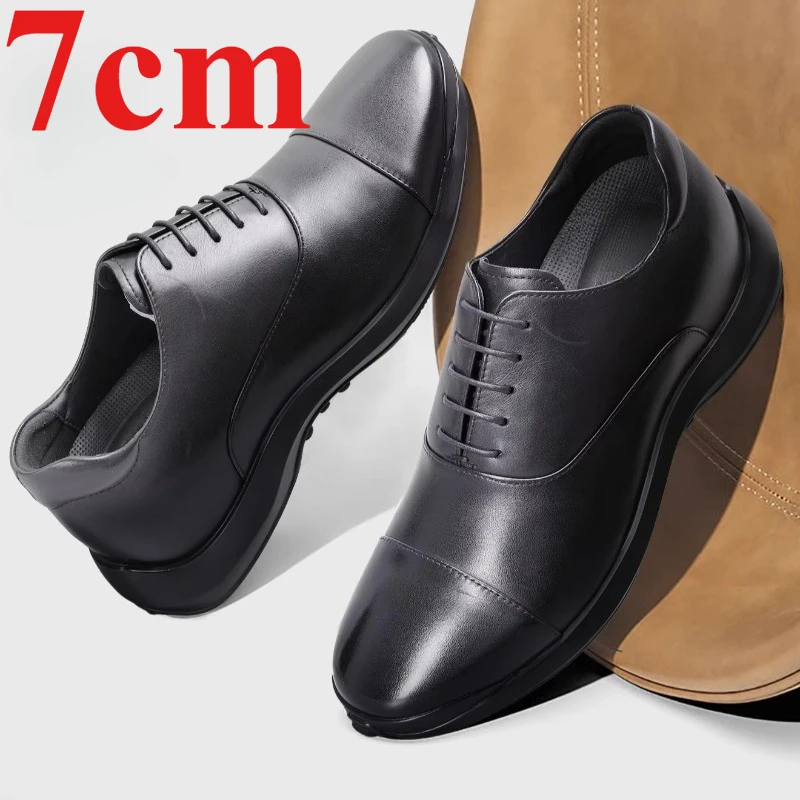 

Мужские туфли-оксфорды с увеличением роста на 7 см, из натуральной кожи, дышащие, удобные, для свадьбы, увеличивающие рост, туфли дерби